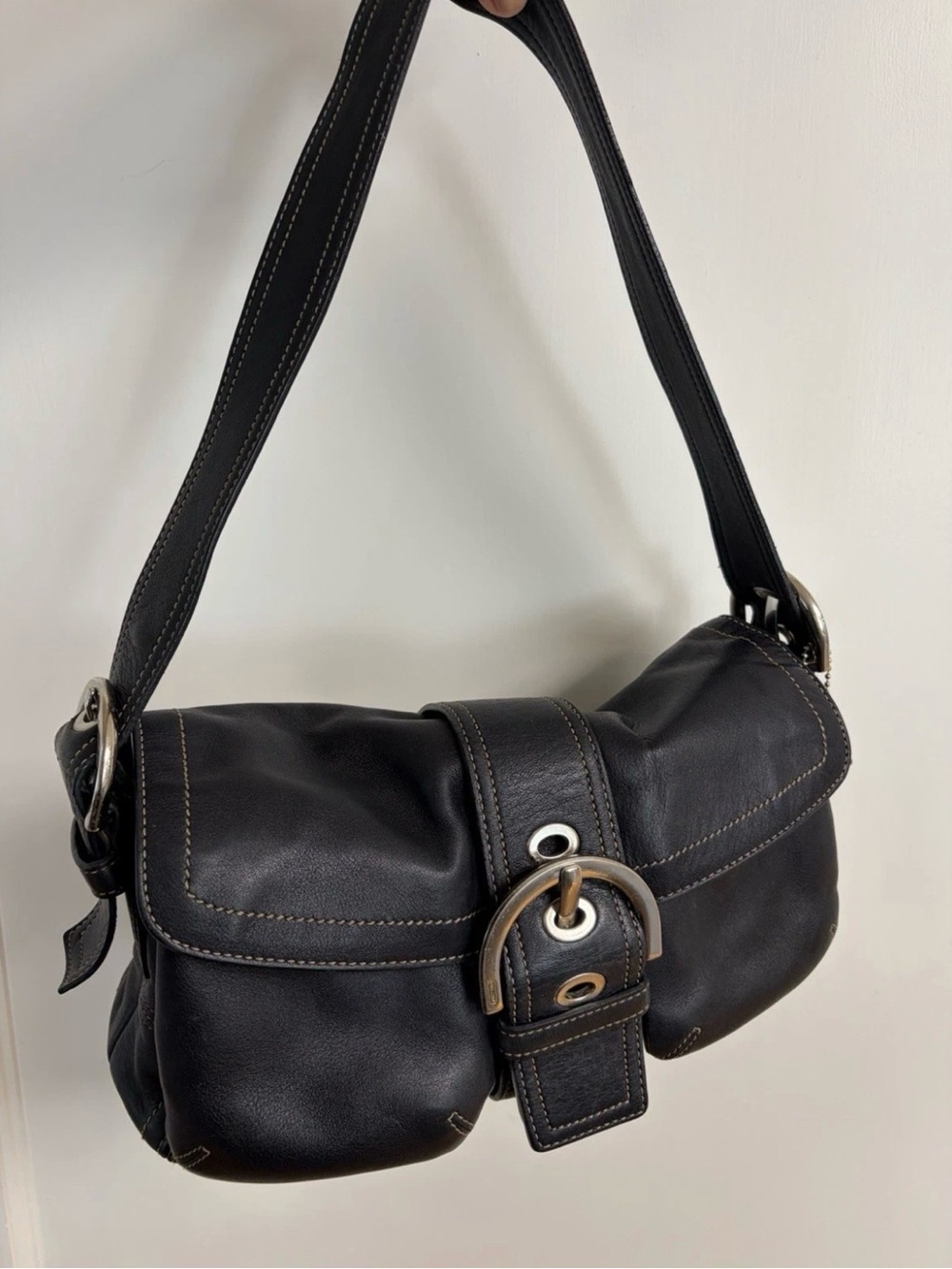 Coach Small Vintage Black Leather Soho 9434 Shoulder Bag Y2K 2005 Double Pocket